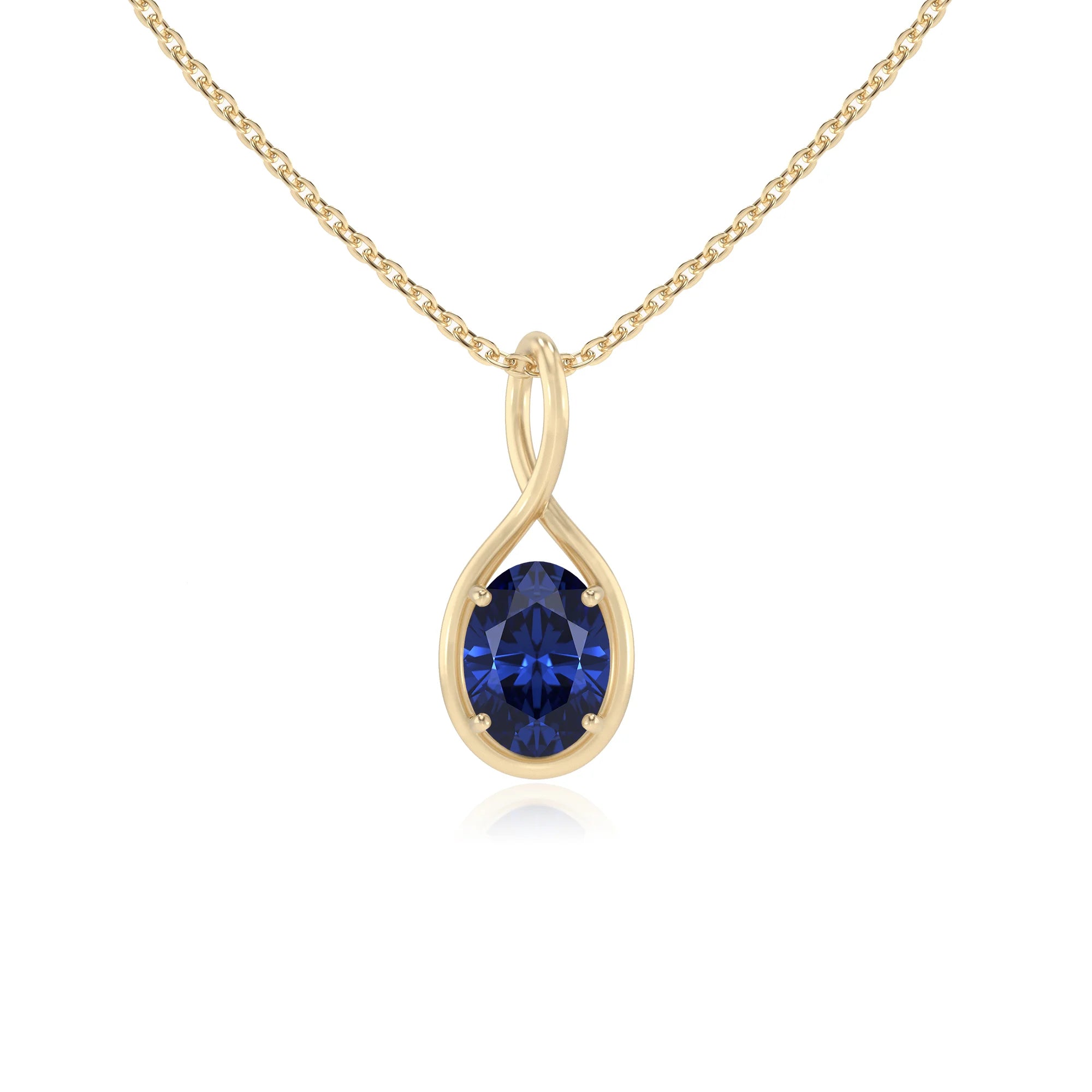 lab grown blue-sapphire oval solitaire necklaces in yellow gold