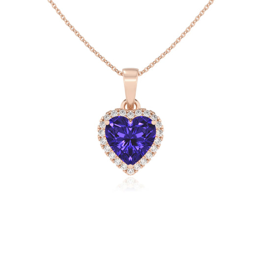 lab grown tanzanite heart solitaire necklaces in rose gold