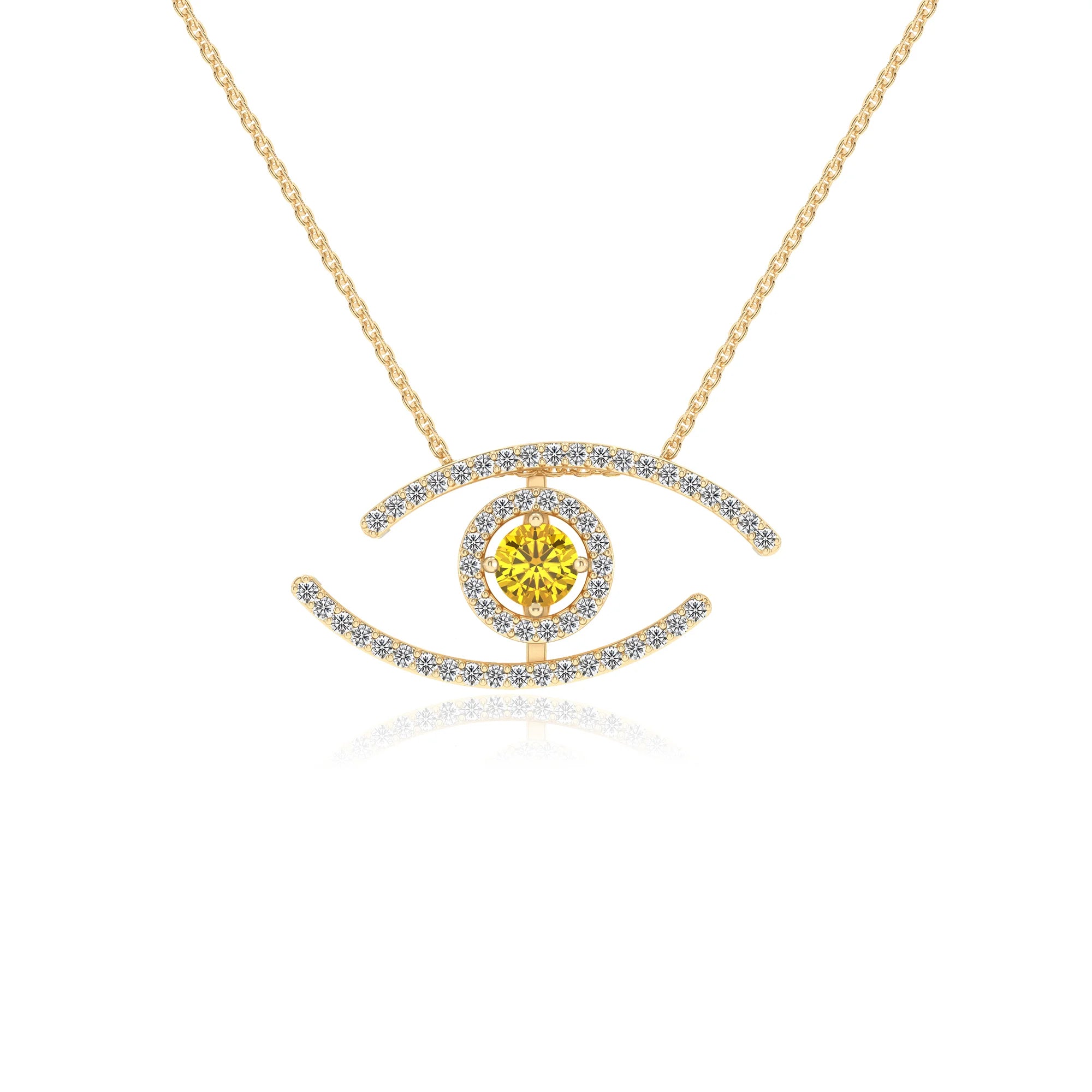 lab grown yellow-sapphire round solitaire necklaces in yellow gold