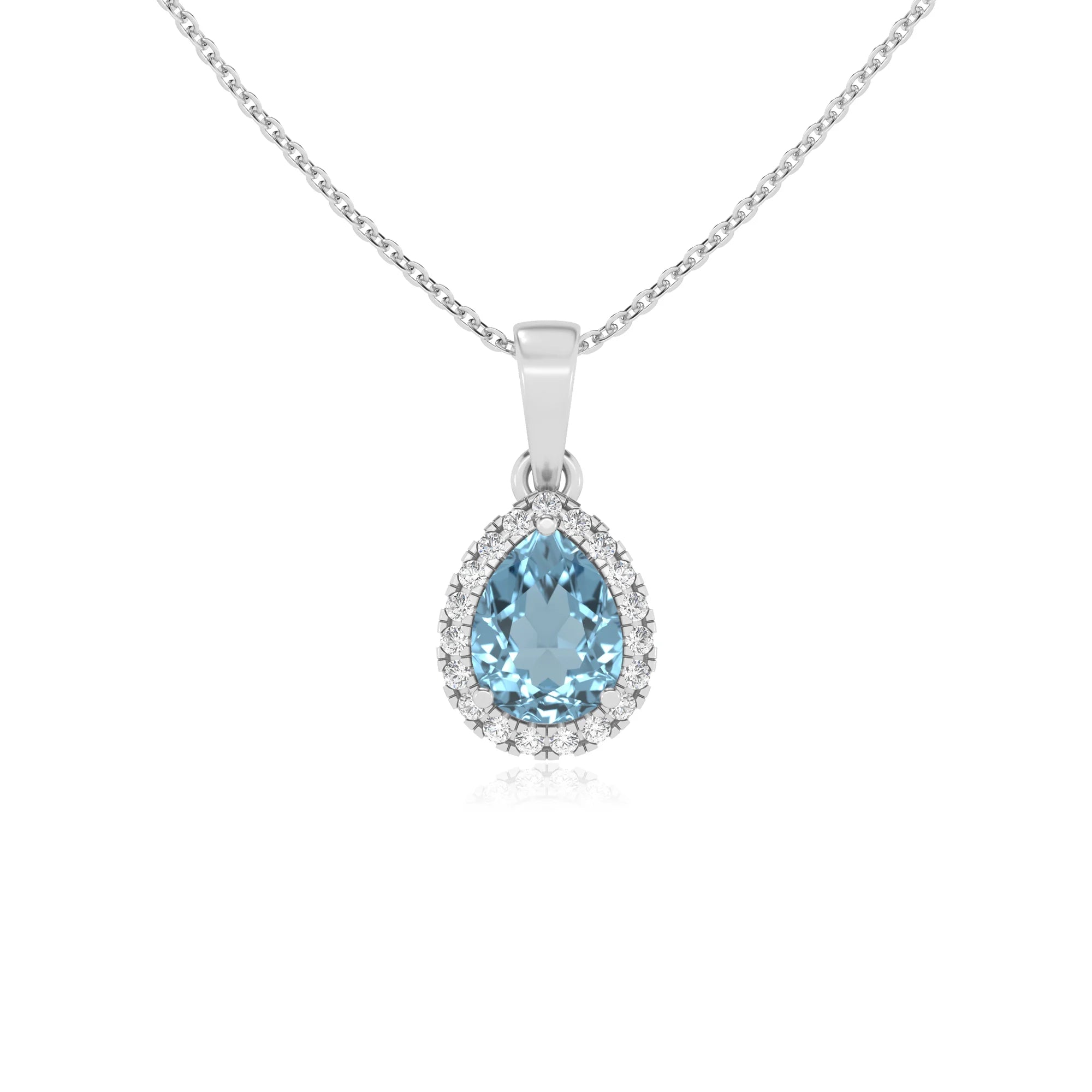 lab grown aquamarine pear solitaire necklaces in platinum