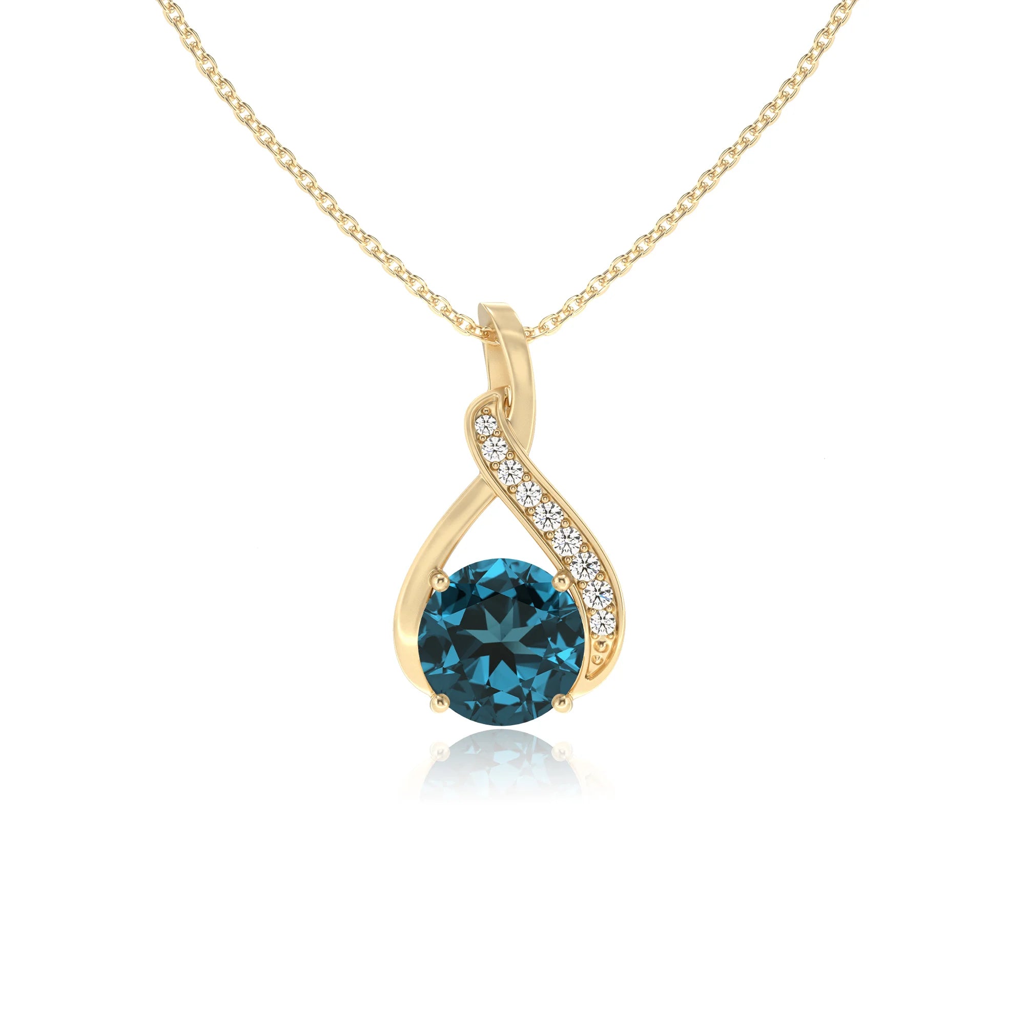 natural london-blue-topaz round solitaire necklaces in yellow gold