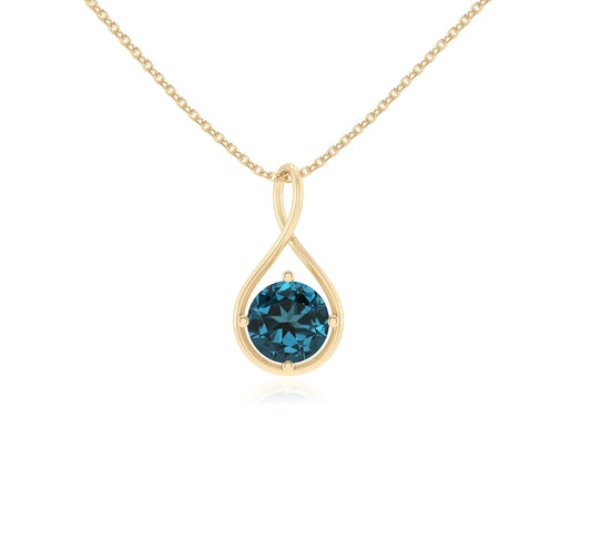 natural london-blue-topaz round solitaire necklaces in yellow gold