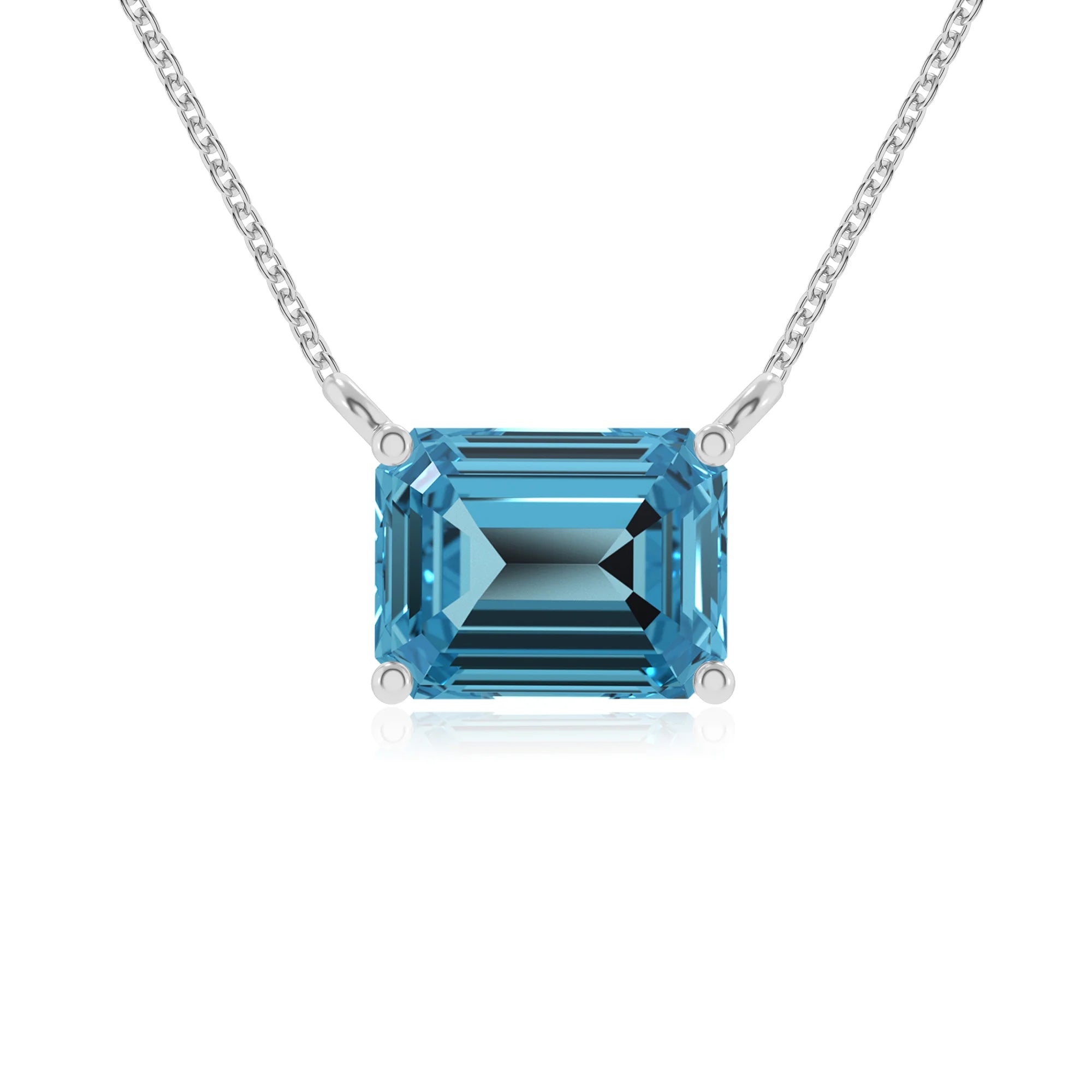 natural swiss-blue-topaz emerald cut solitaire necklaces in white gold