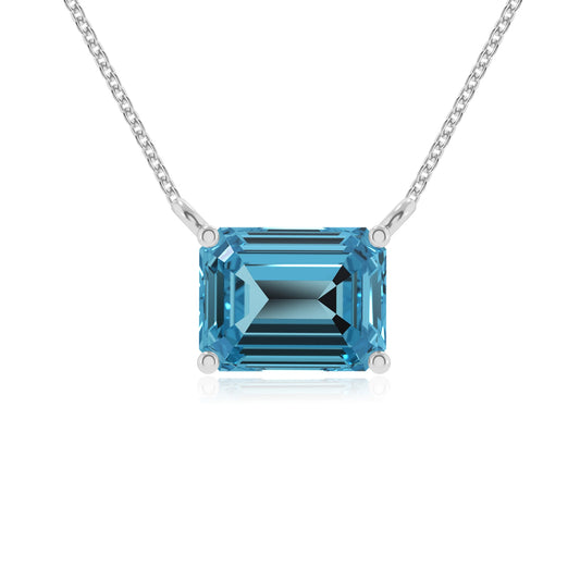natural swiss-blue-topaz emerald cut solitaire necklaces in white gold