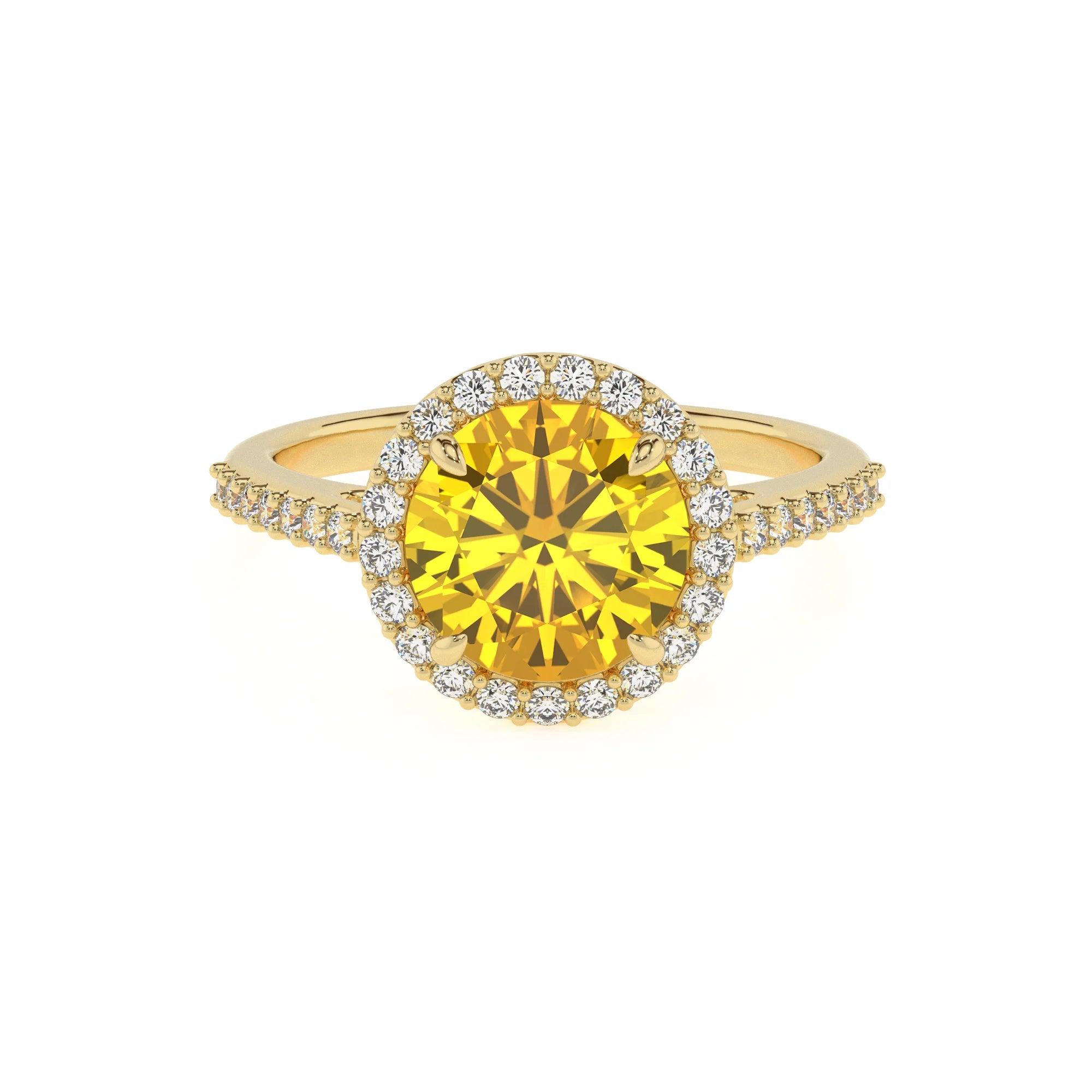 lab grown yellow-sapphire round solitaire rings in yellow gold