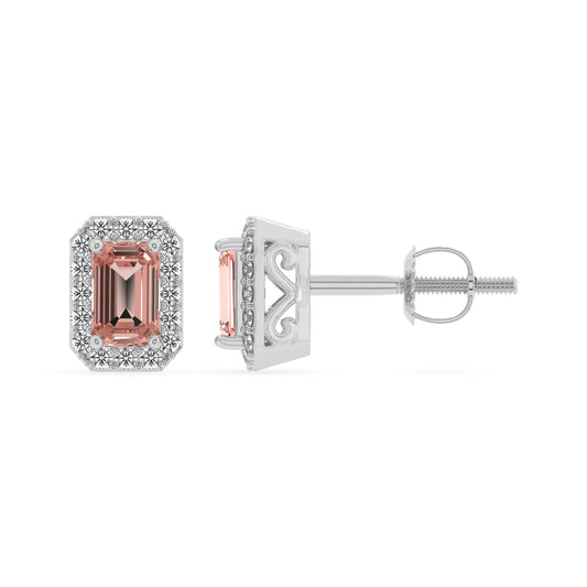 lab grown morganite emerald cut stud earrings in sterling silver