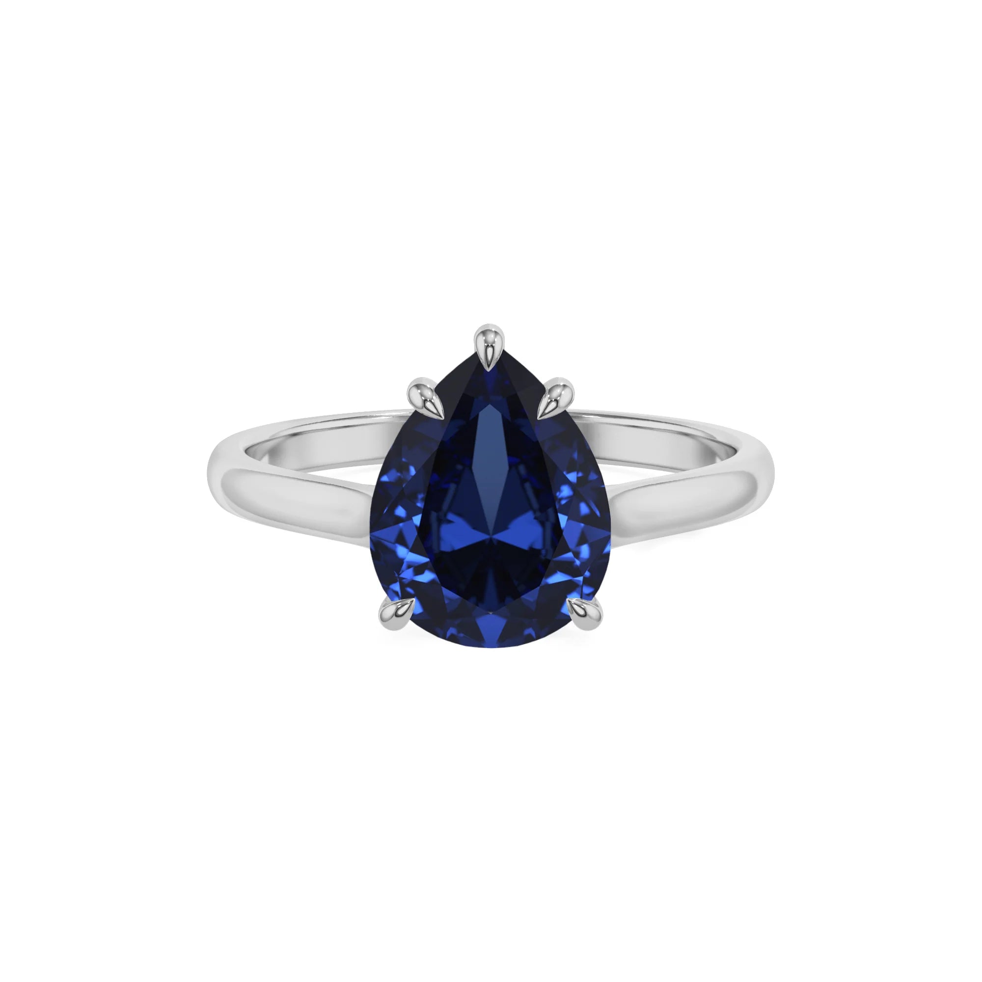 lab grown blue-sapphire pear solitaire rings in sterling silver