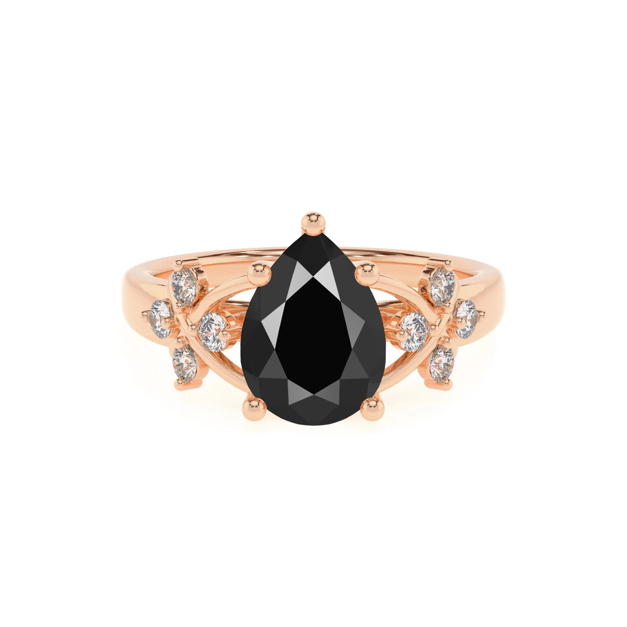 natural black-onyx pear solitaire rings in rose gold