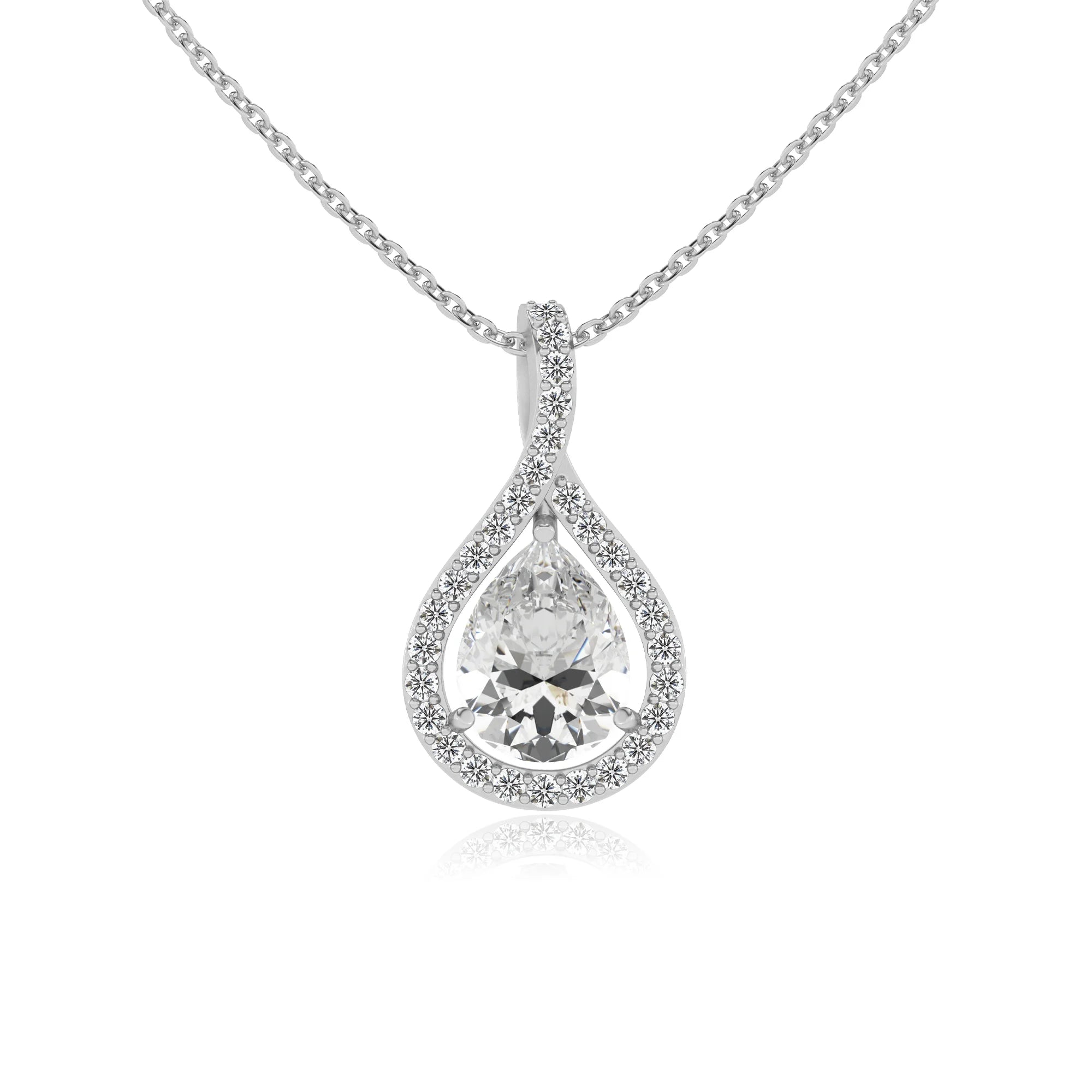 lab grown moissanite pear solitaire necklaces in sterling silver