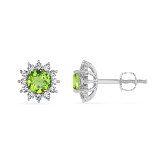 natural peridot cushion stud earrings in platinum