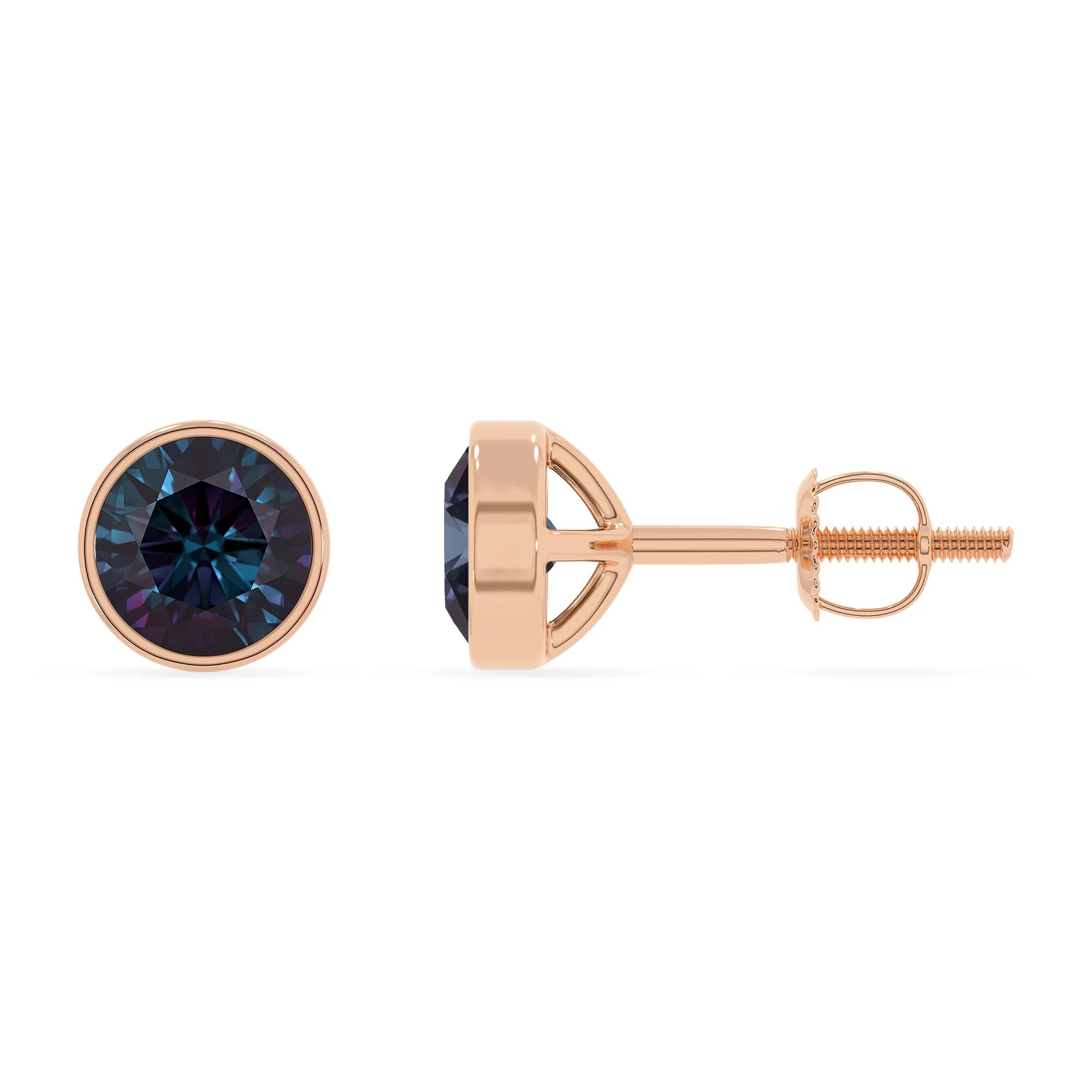 lab grown alexandrite round stud earrings in rose gold
