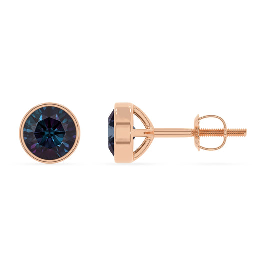 lab grown alexandrite round stud earrings in rose gold