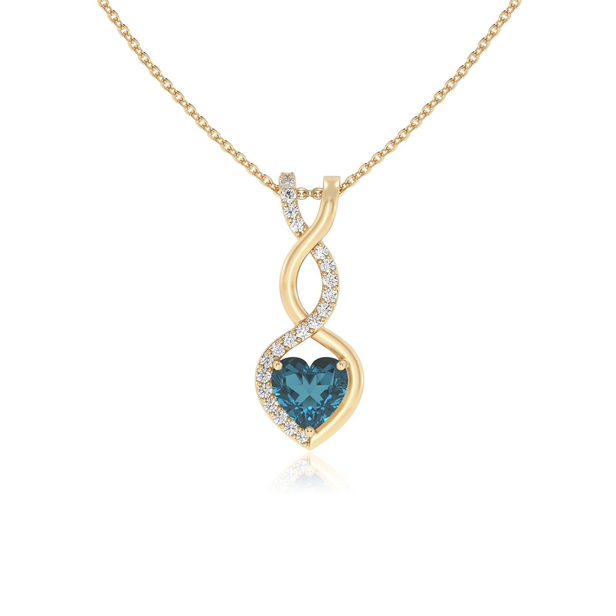 natural london-blue-topaz heart infinity necklaces in yellow gold