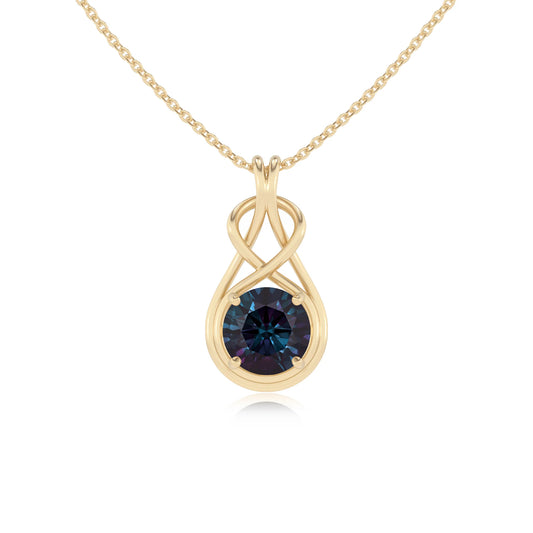 lab grown alexandrite round solitaire necklaces in yellow gold