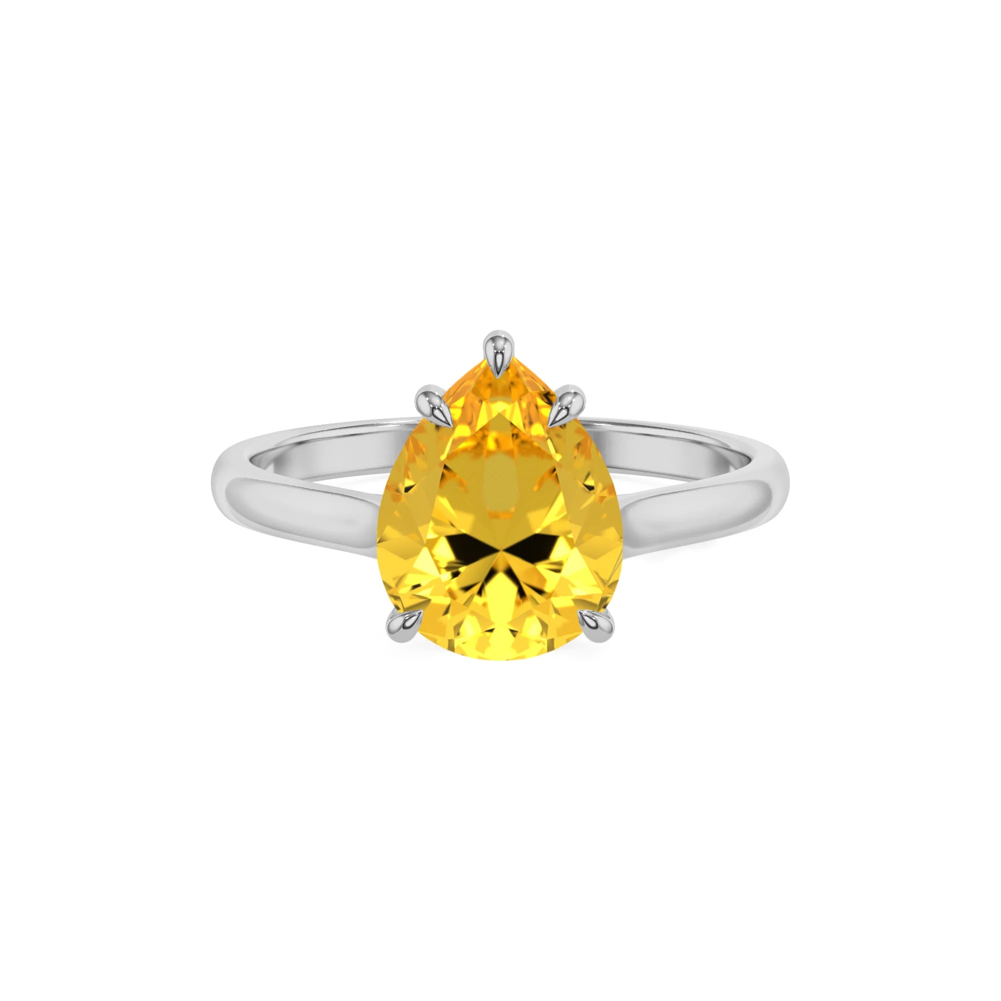 lab grown yellow-sapphire pear solitaire rings in platinum