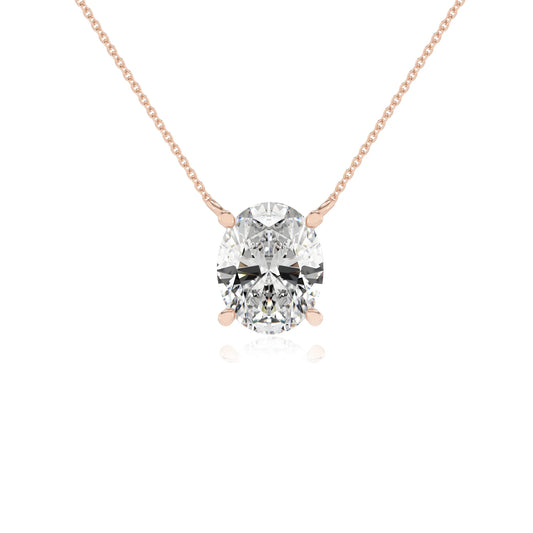 lab grown moissanite oval solitaire necklaces in rose gold
