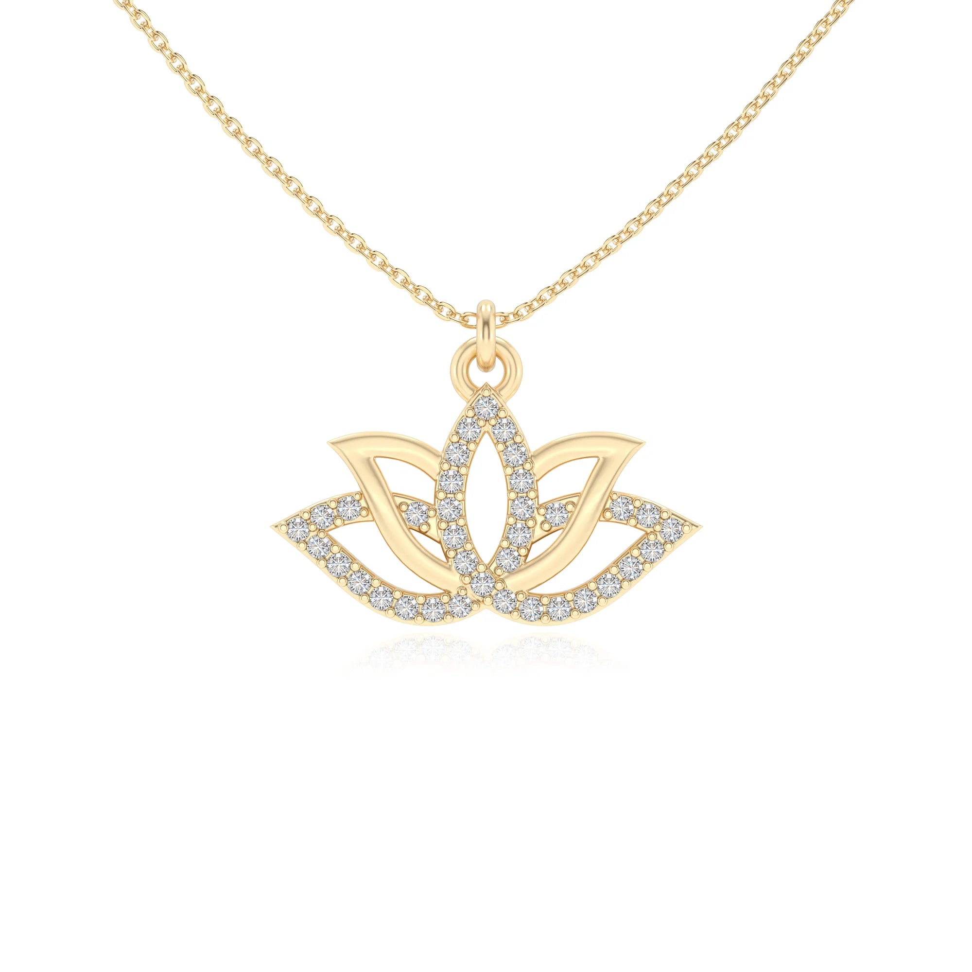 lab grown moissanite round infinity necklaces in yellow gold