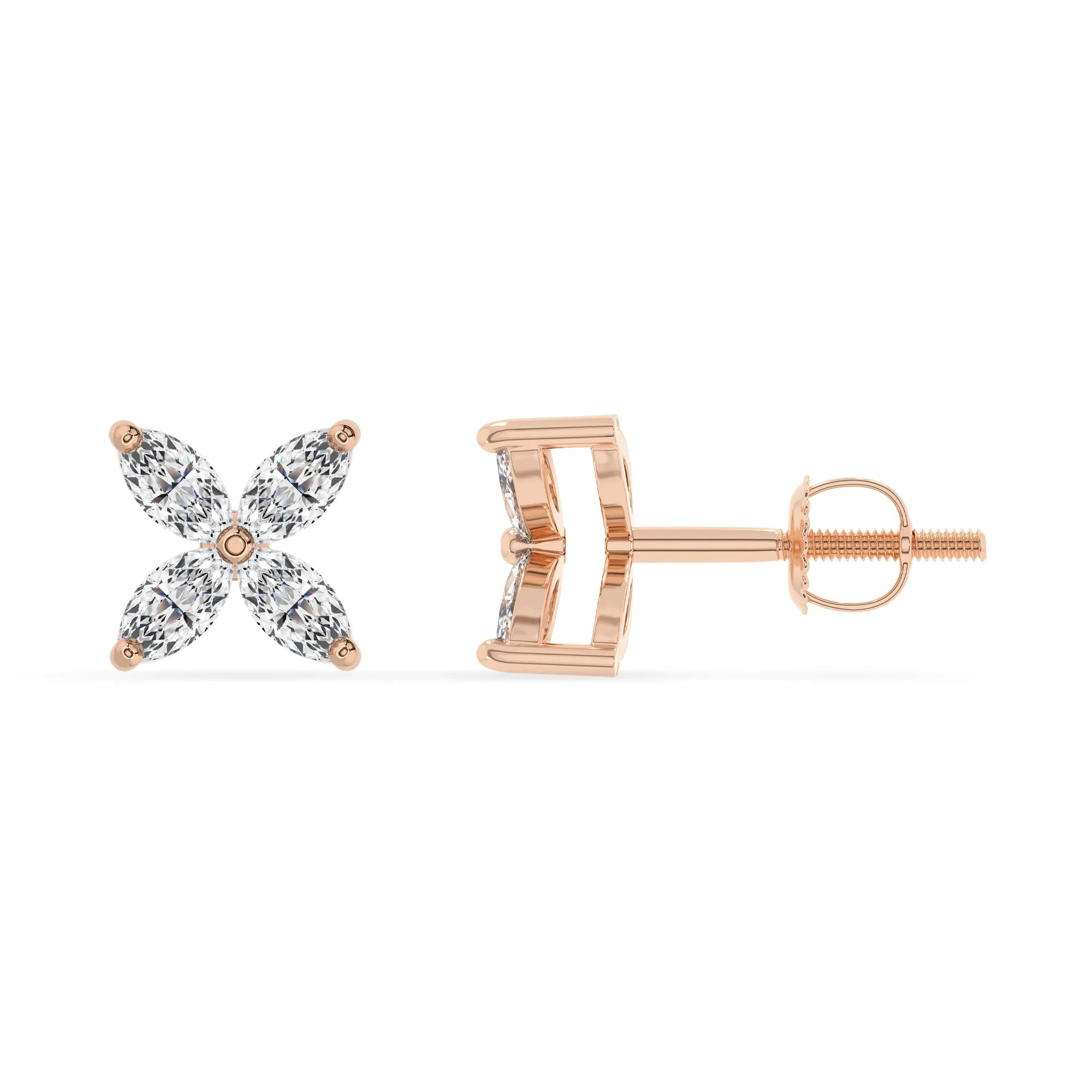 lab grown diamond marquise stud earrings in rose gold