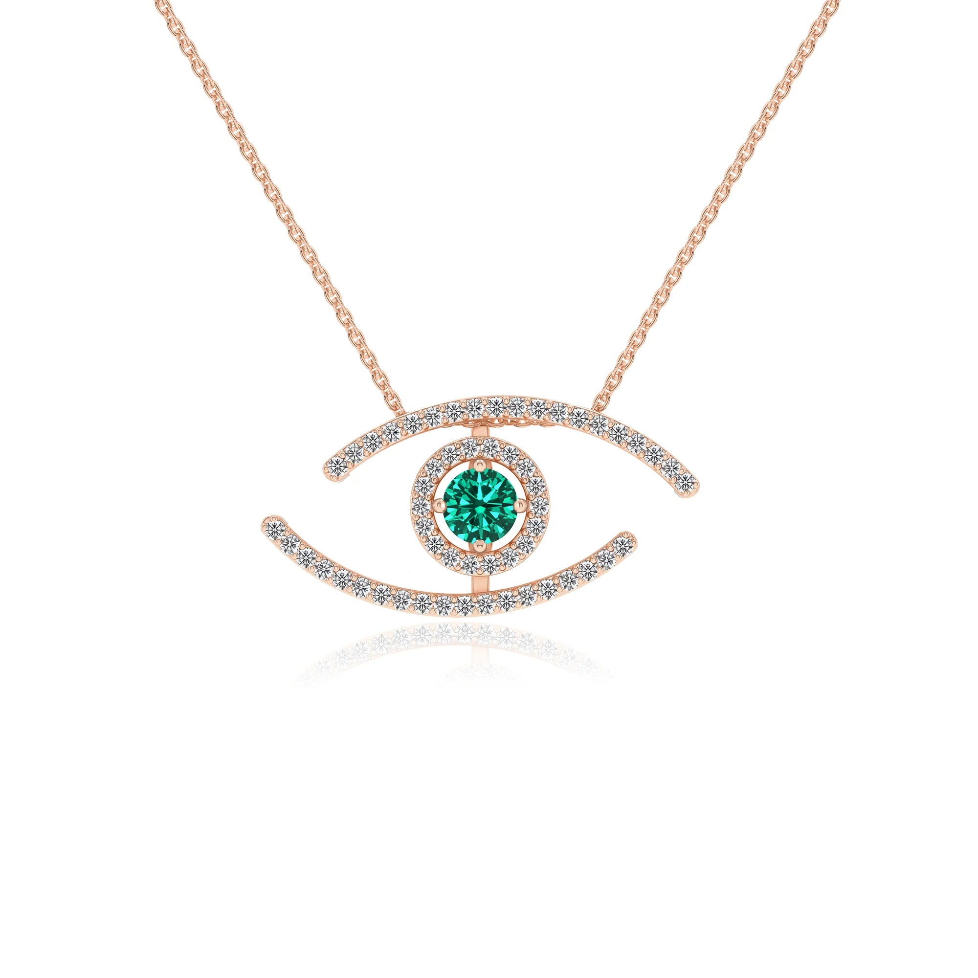 lab grown emerald round solitaire necklaces in rose gold