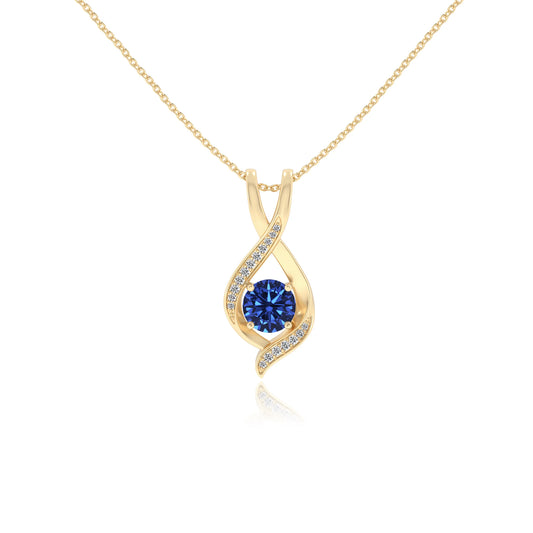 lab grown blue-sapphire round solitaire necklaces in yellow gold