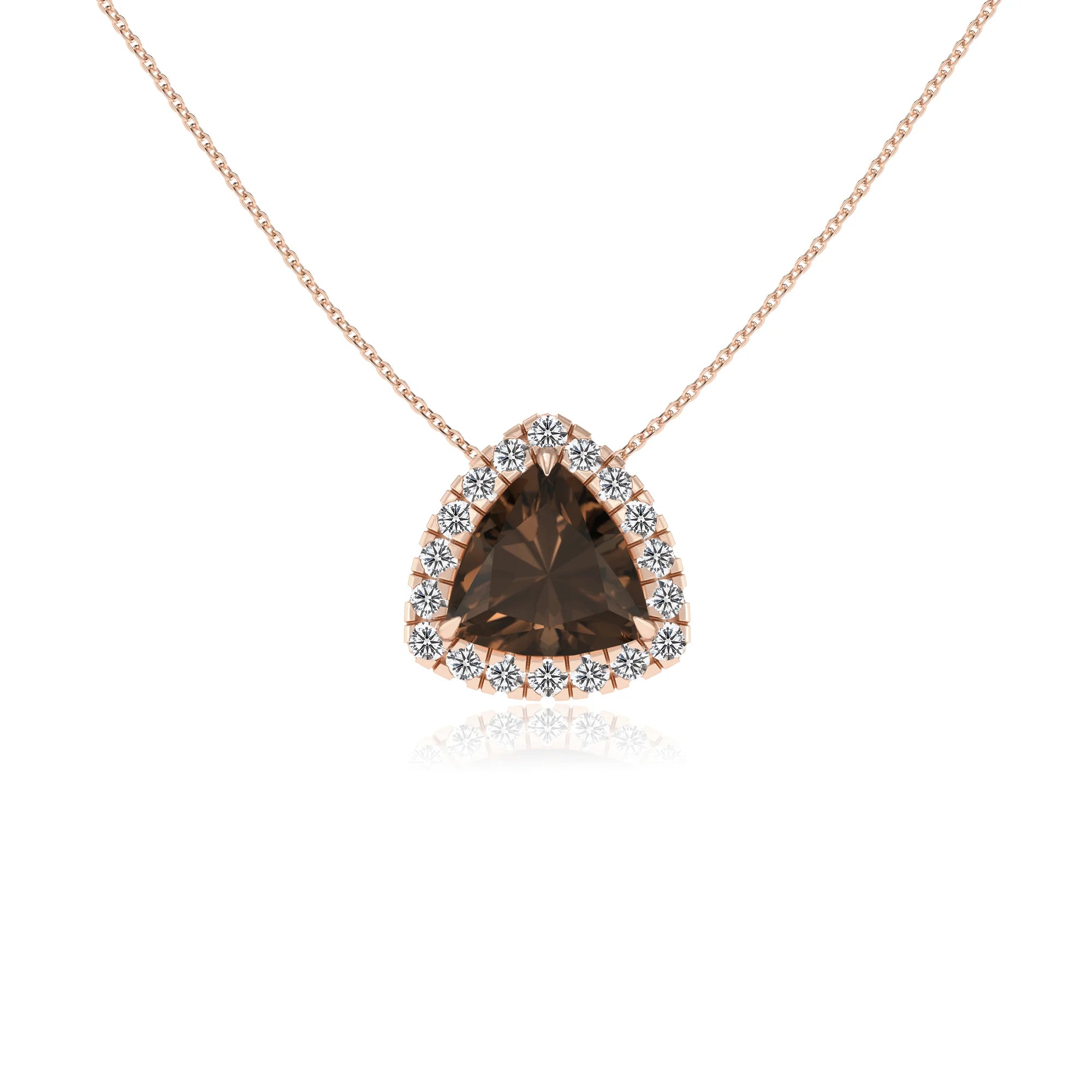 natural smoky quartz trillion solitaire necklaces in rose gold