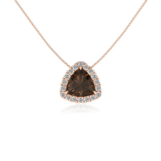 natural smoky quartz trillion solitaire necklaces in rose gold