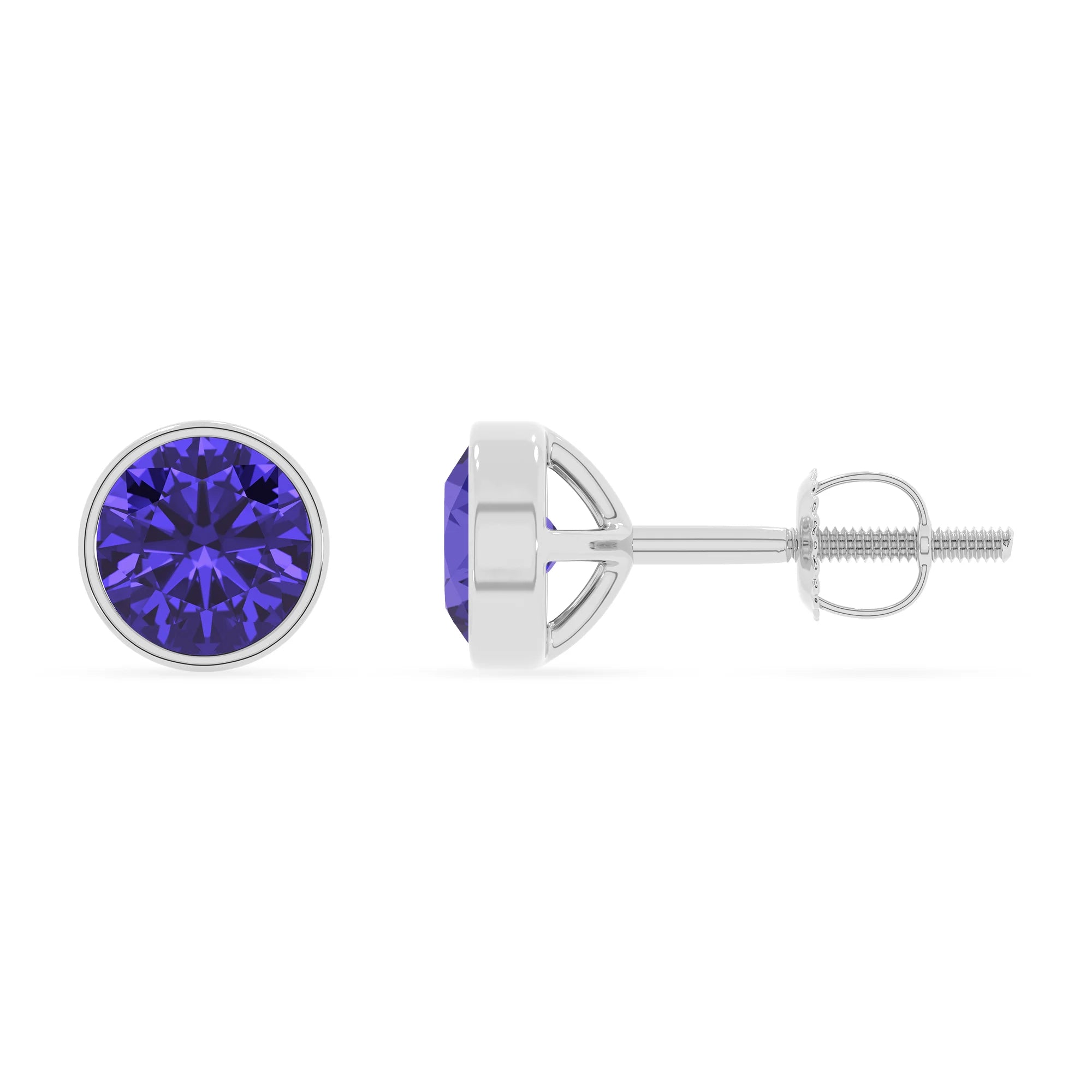 lab grown tanzanite round stud earrings in white gold