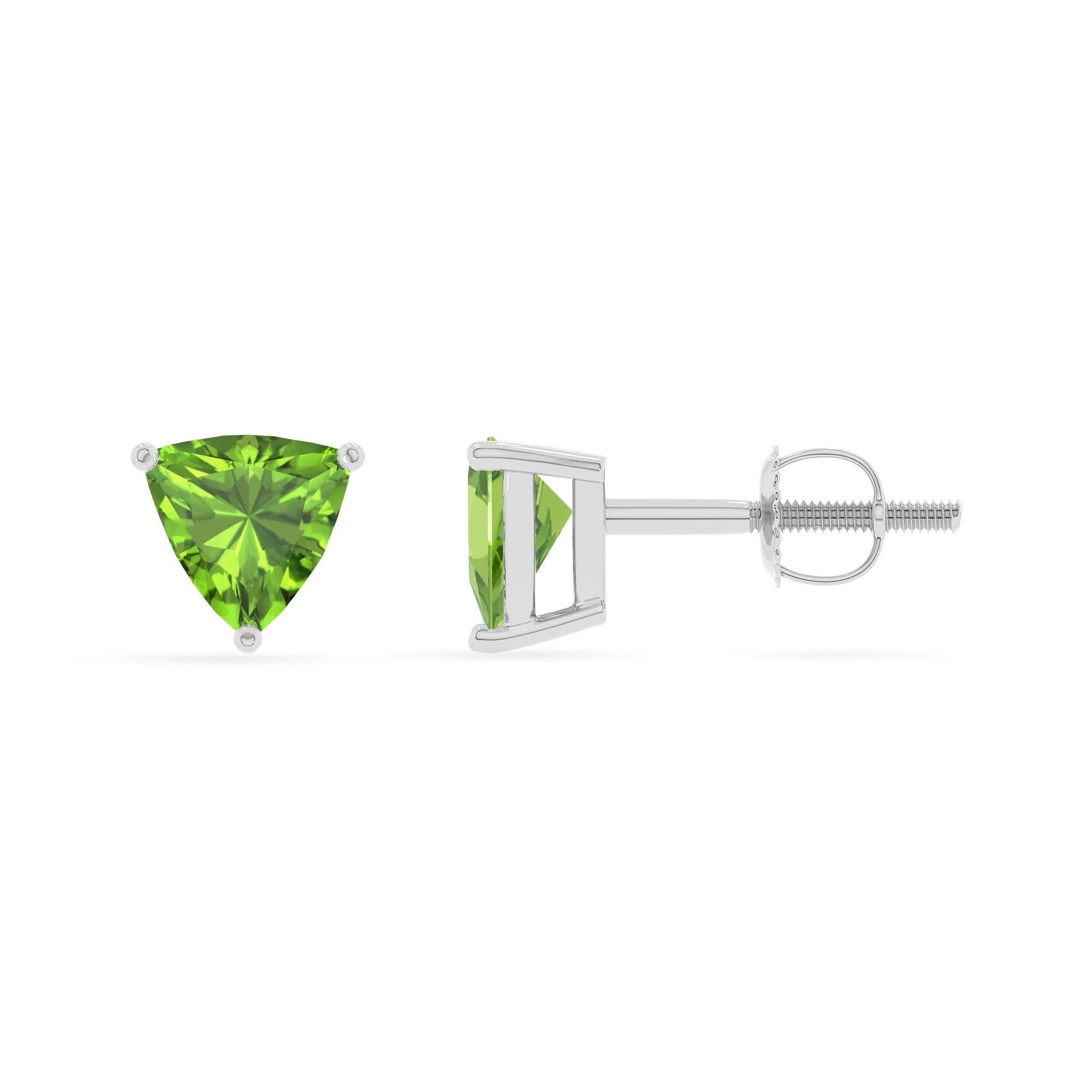 natural peridot trillion stud earrings in white gold