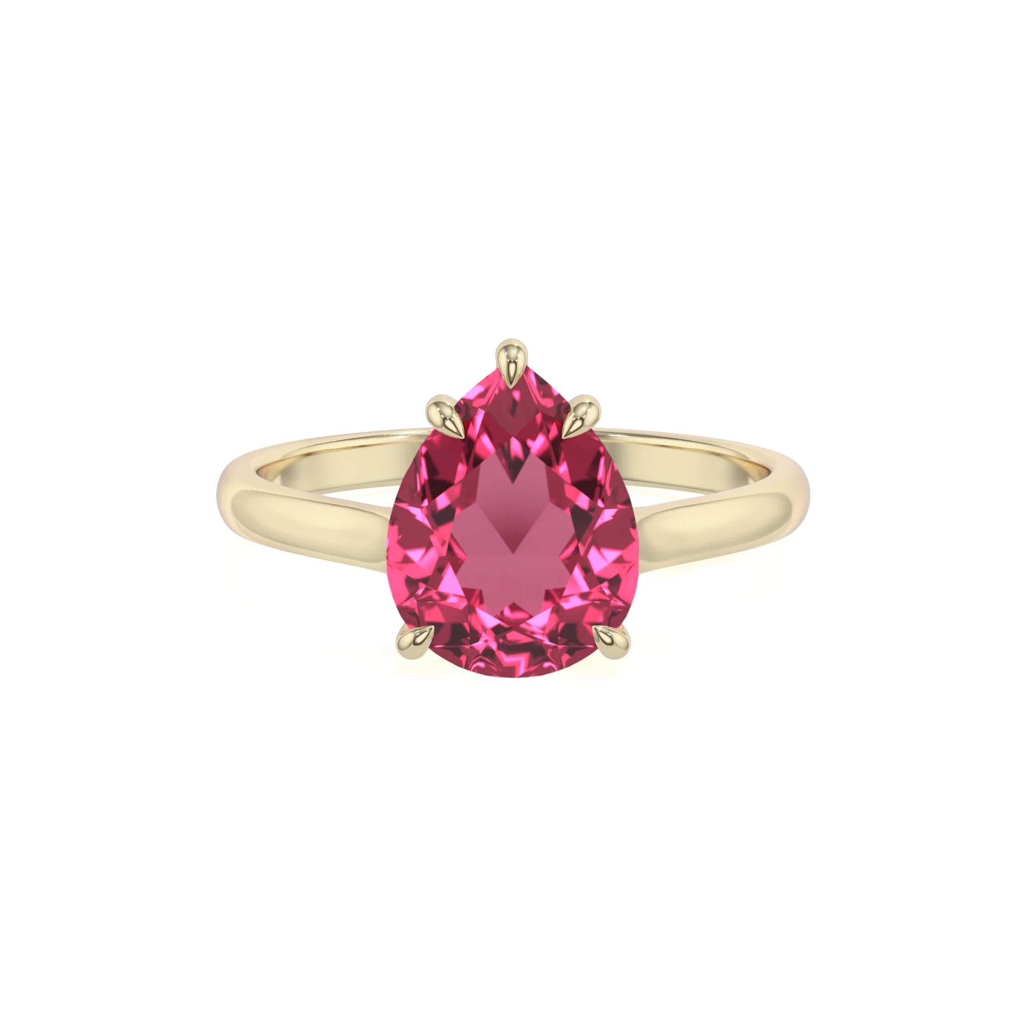 lab grown pink-tourmaline pear solitaire rings in yellow gold