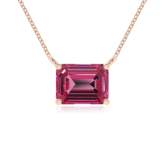 lab grown pink-tourmaline emerald cut solitaire necklaces in rose gold