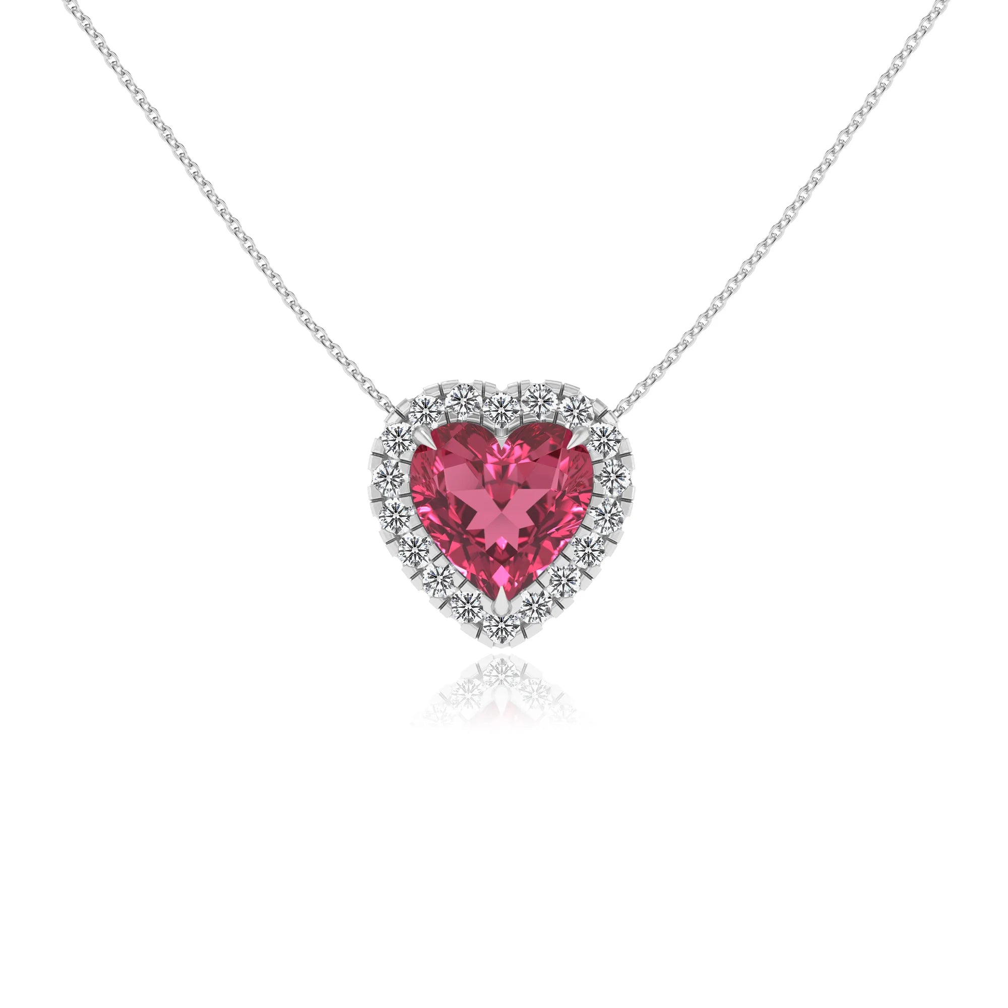lab grown pink tourmaline heart solitaire necklaces in sterling silver