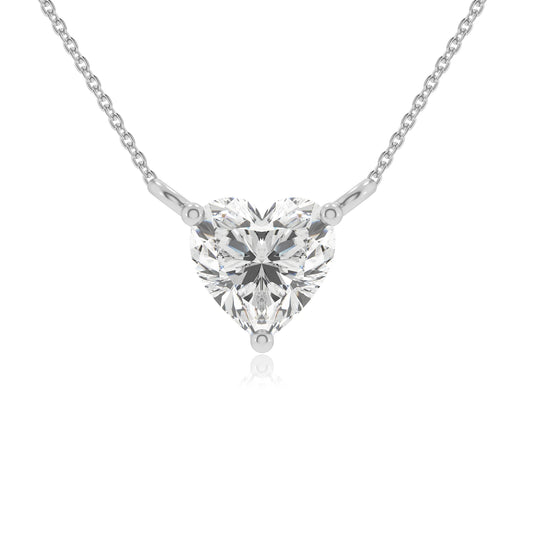 lab grown moissanite heart solitaire necklaces in white gold