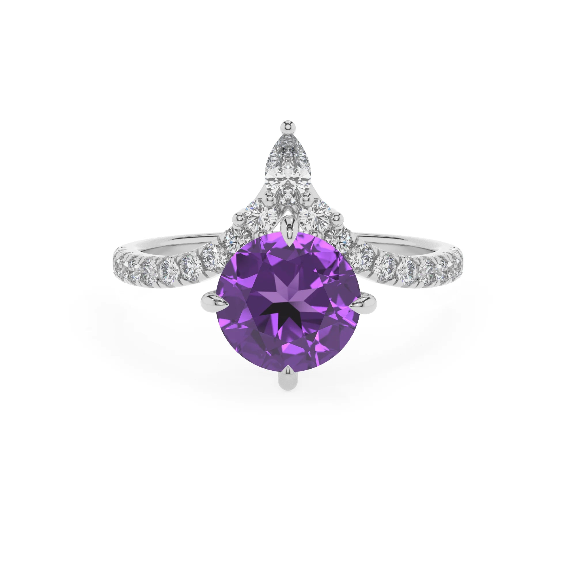 lab grown amethyst round solitaire rings in platinum