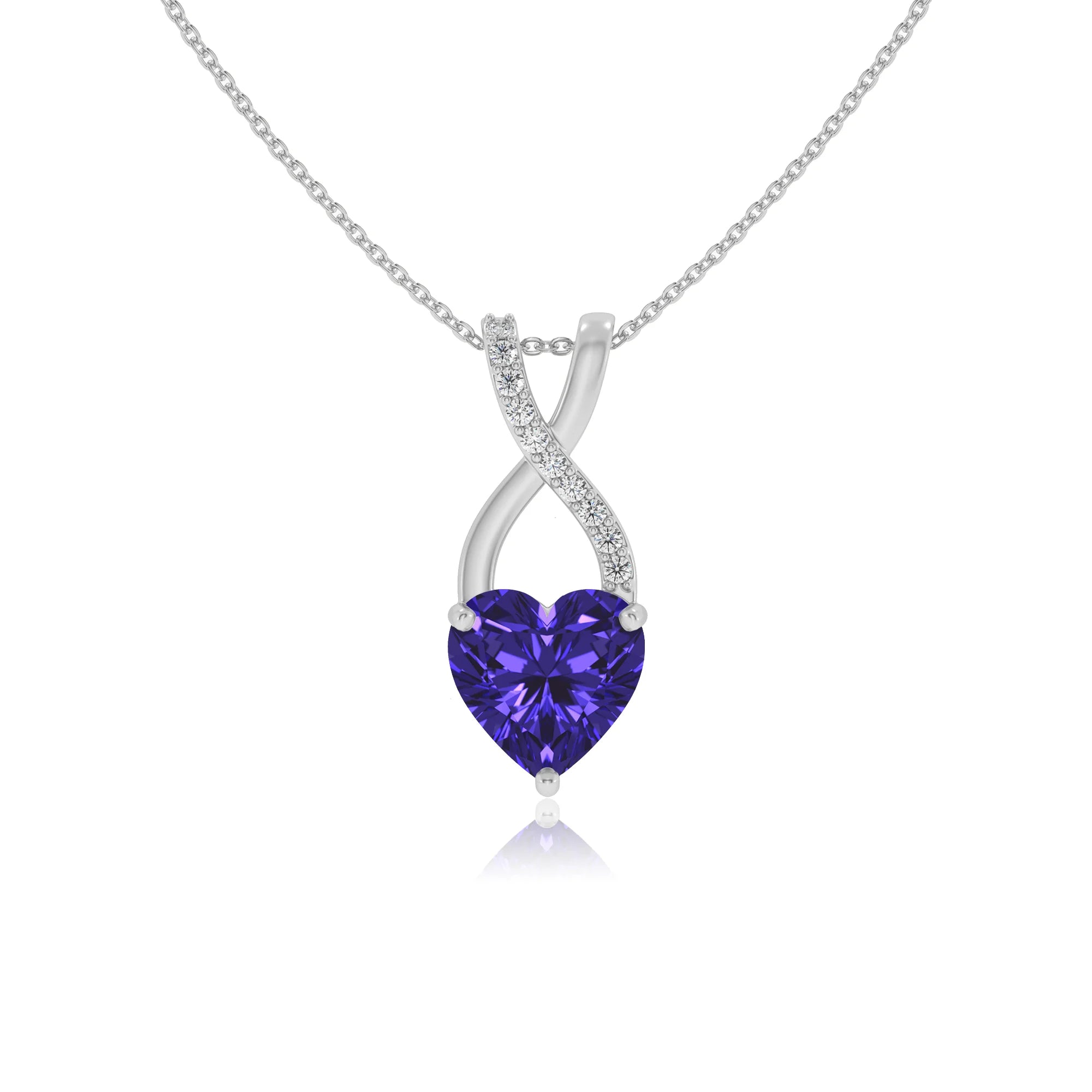 lab grown tanzanite heart solitaire necklaces in platinum