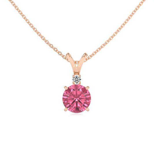 lab grown pink-tourmaline round solitaire v-bale necklaces in rose gold