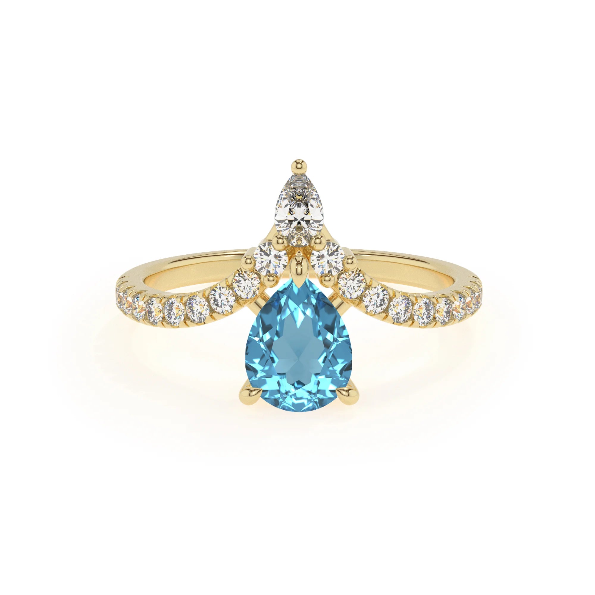natural swiss-blue-topaz pear solitaire rings in yellow gold
