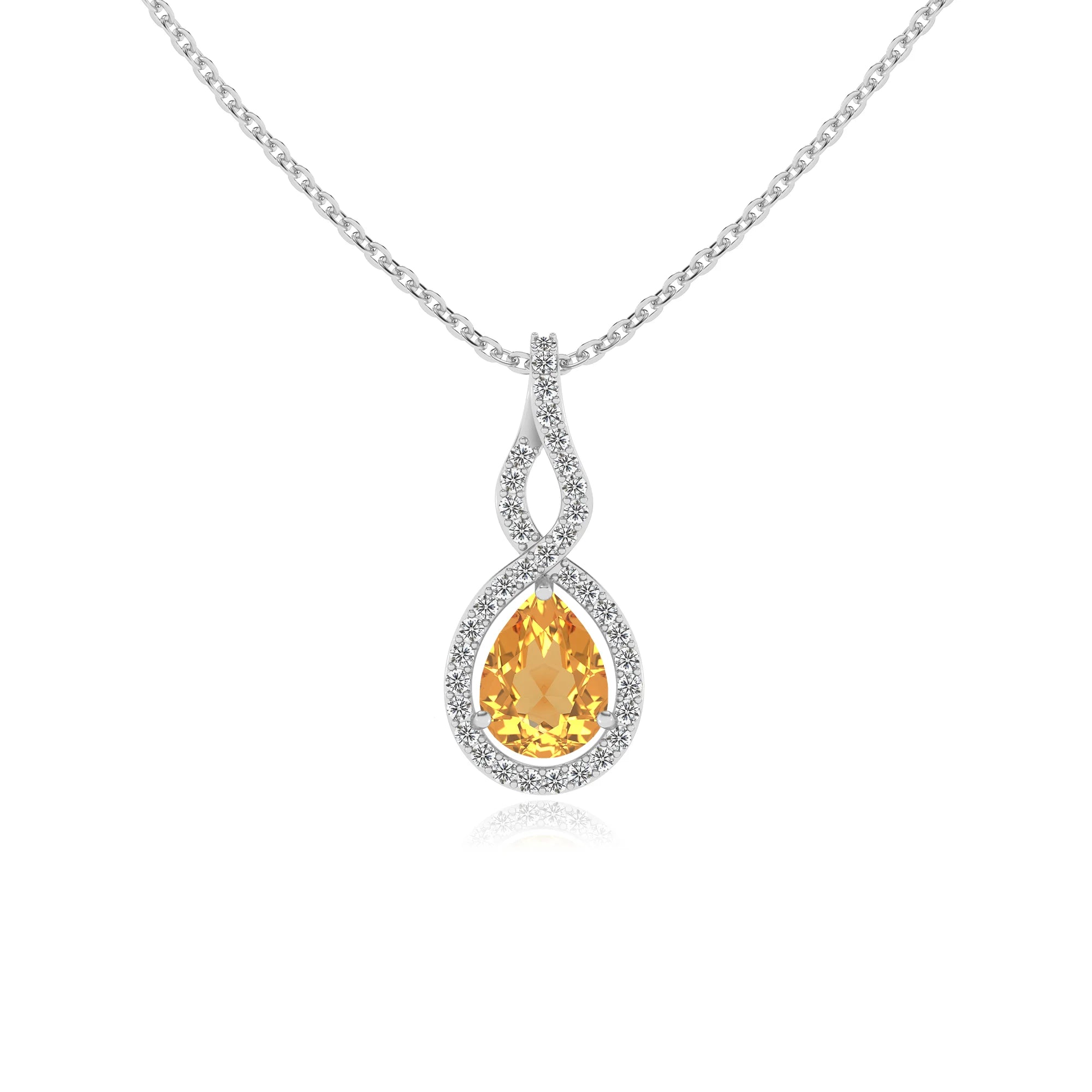 lab grown citrine pear necklaces in white gold