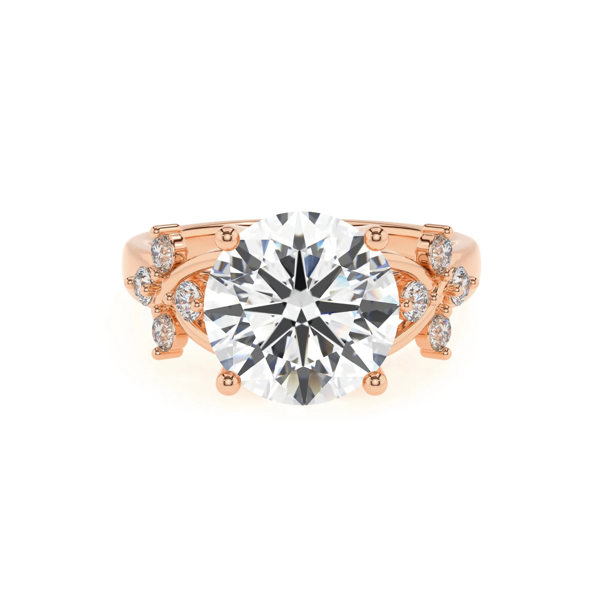 lab grown moissanite round solitaire rings in rose gold