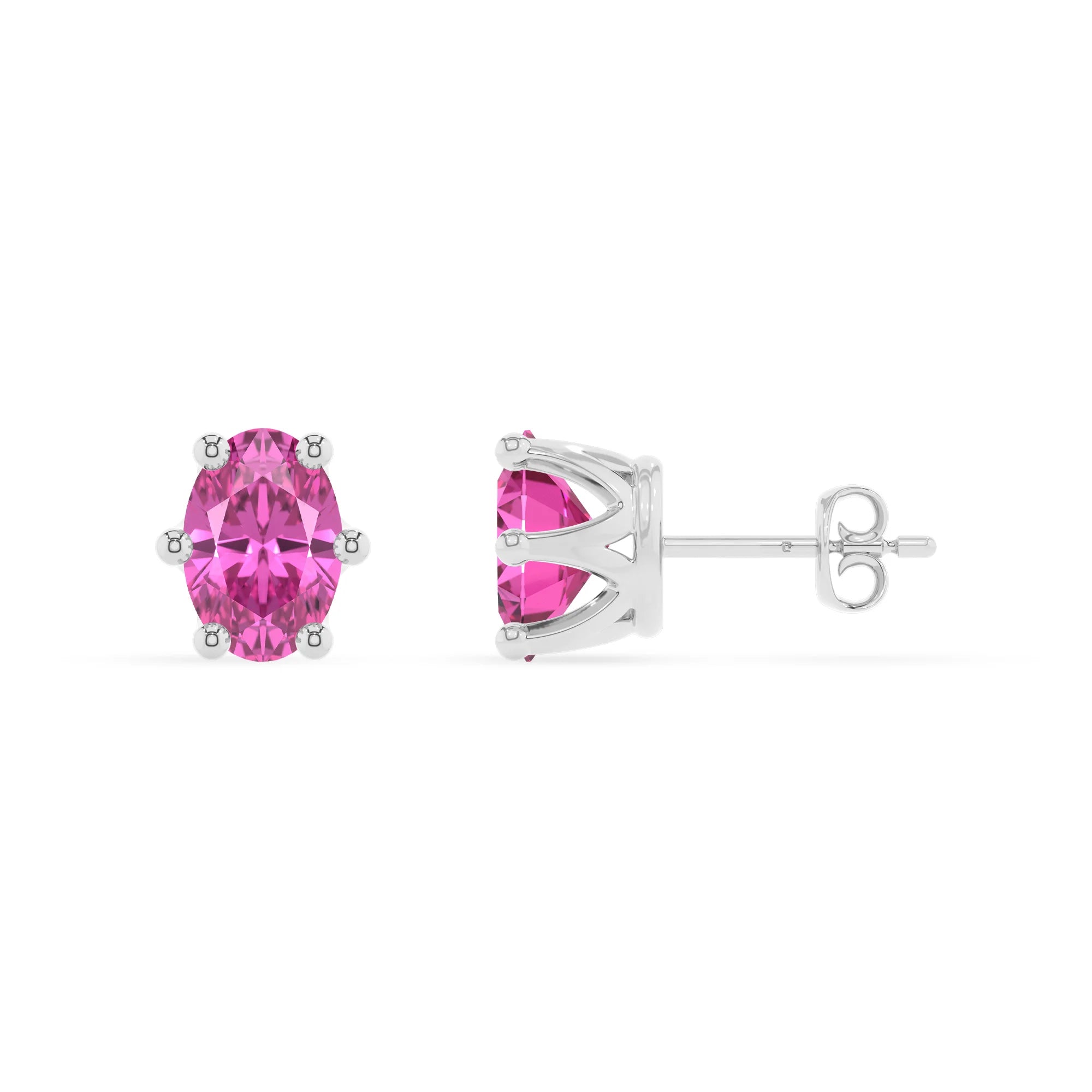 lab grown pink sapphire oval stud earrings in platinum