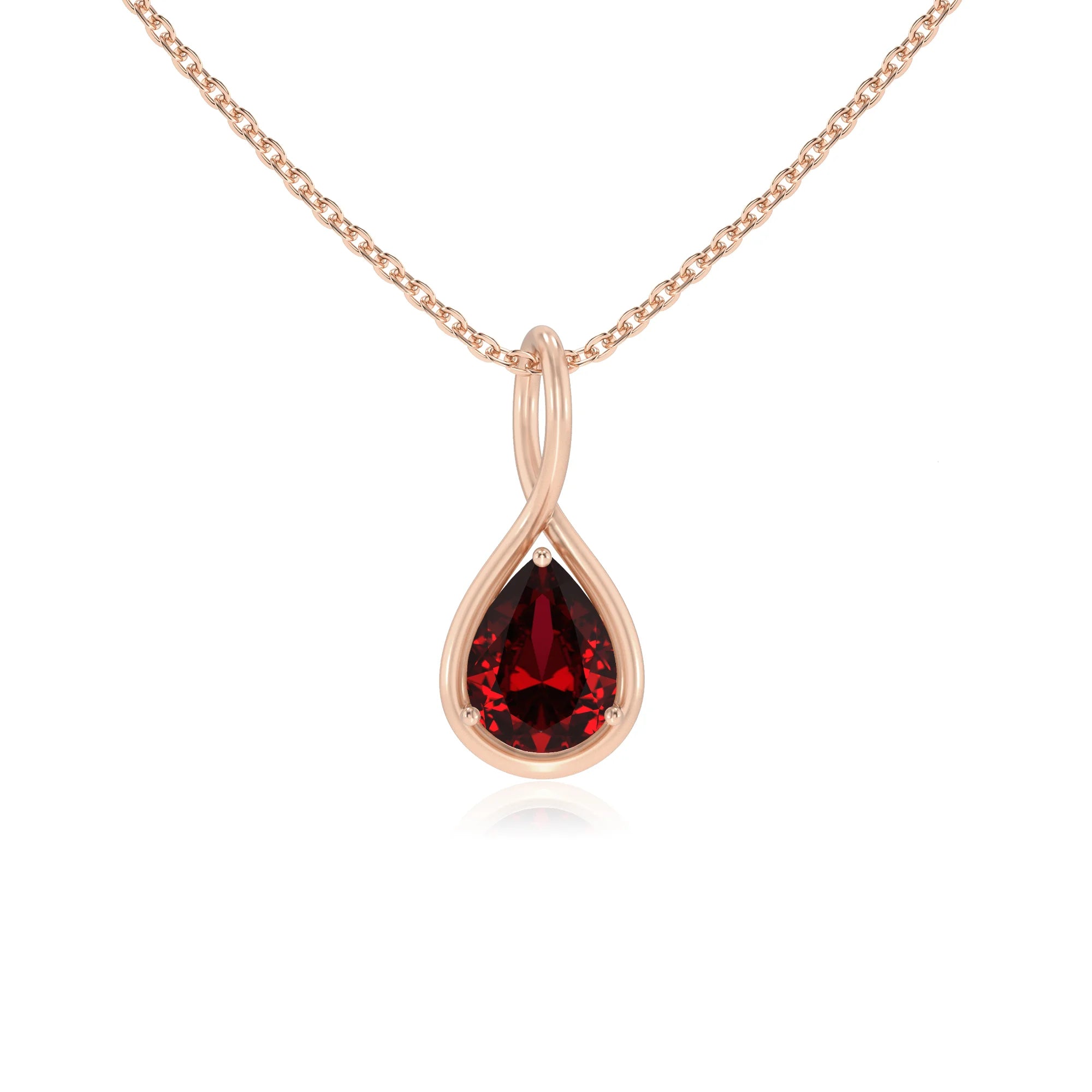 lab grown ruby pear solitaire necklaces in rose gold