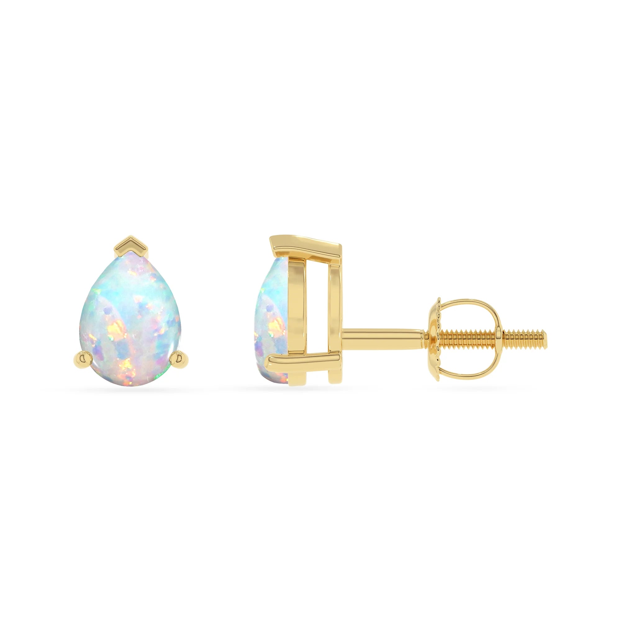 lab grown opal pear stud earrings in yellow gold