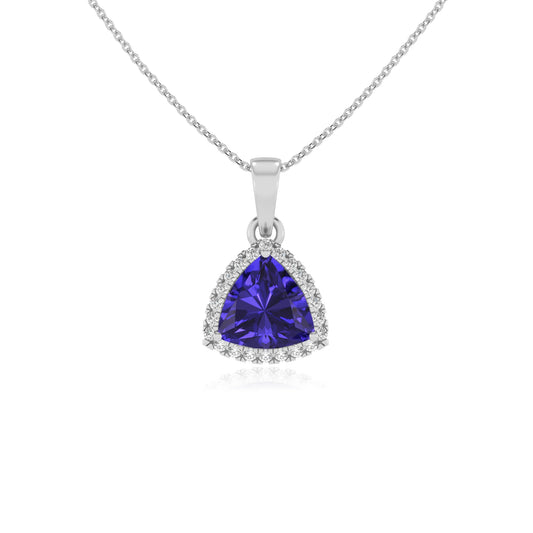 lab grown tanzanite trillion solitaire necklaces in platinum