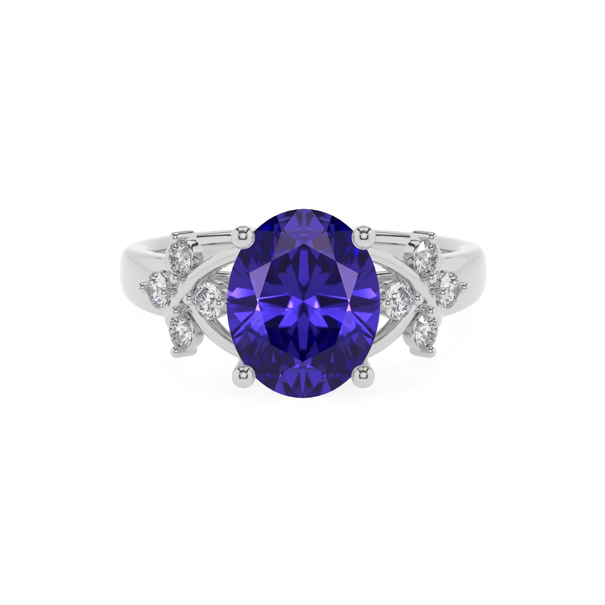 lab grown tanzanite oval solitaire rings in white gold