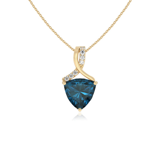 natural london-blue-topaz trillion solitaire necklaces in yellow gold