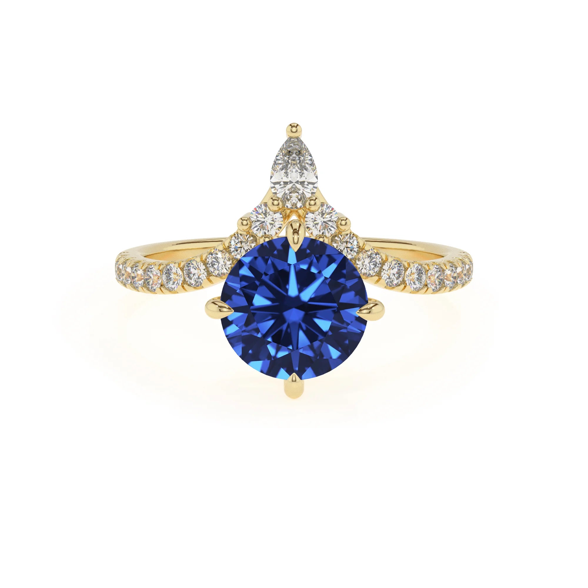 lab grown blue-sapphire round solitaire rings in yellow gold