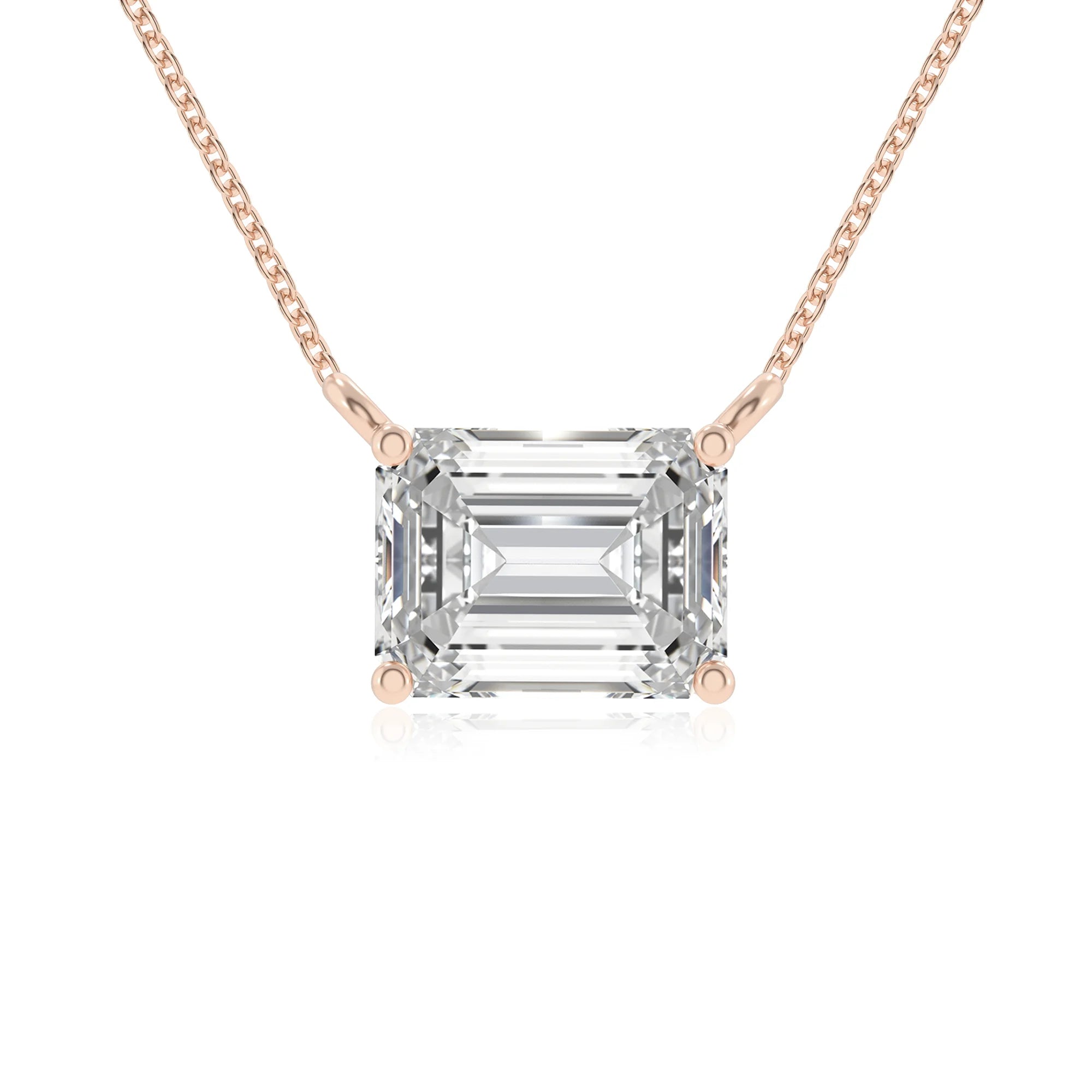 lab grown moissanite emerald cut solitaire necklaces in rose gold