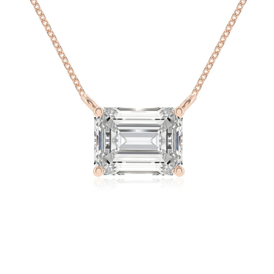 lab grown moissanite emerald cut solitaire necklaces in rose gold