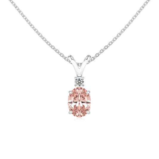 lab grown morganite oval solitaire v-bale necklaces in sterling silver