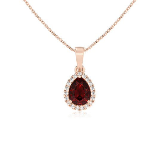 natural garnet pear solitaire necklaces in rose gold