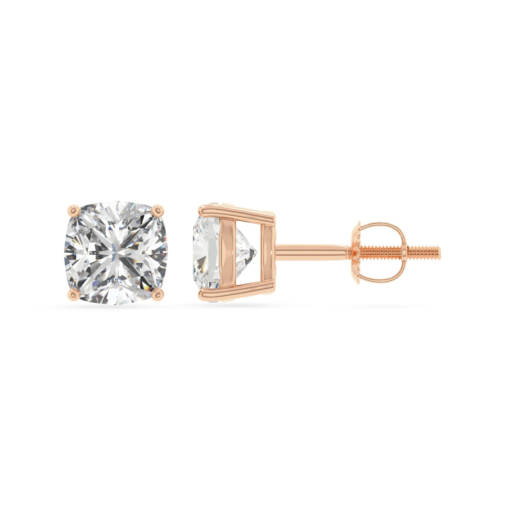 lab grown moissanite cushion stud earrings in rose gold